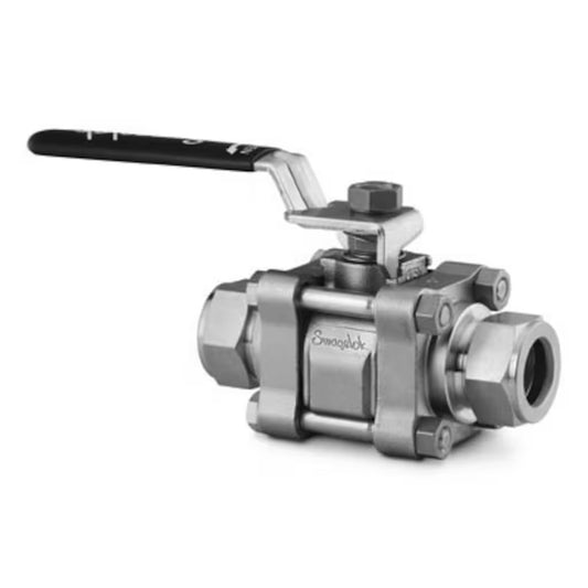 Stainless Steel 3-Piece 60 Series Ball Valve, Reinforced PTFE Seats, 1 1/2 in. Swagelok Tube Fitting